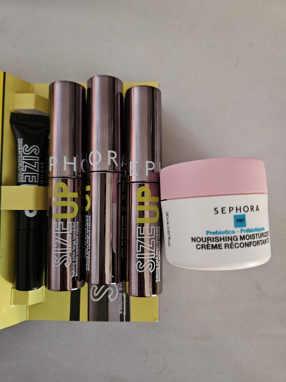 Lot of 5 Sephora Nourishing Moisturizer &3 5ml Size Up Mascara Set